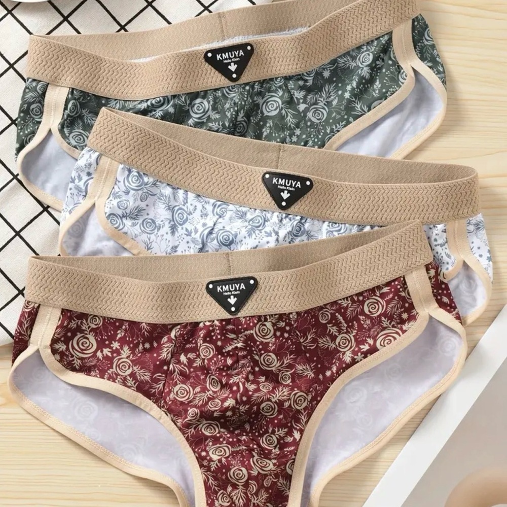 KMUYA Floral Bikini Briefs - Red, White, Green